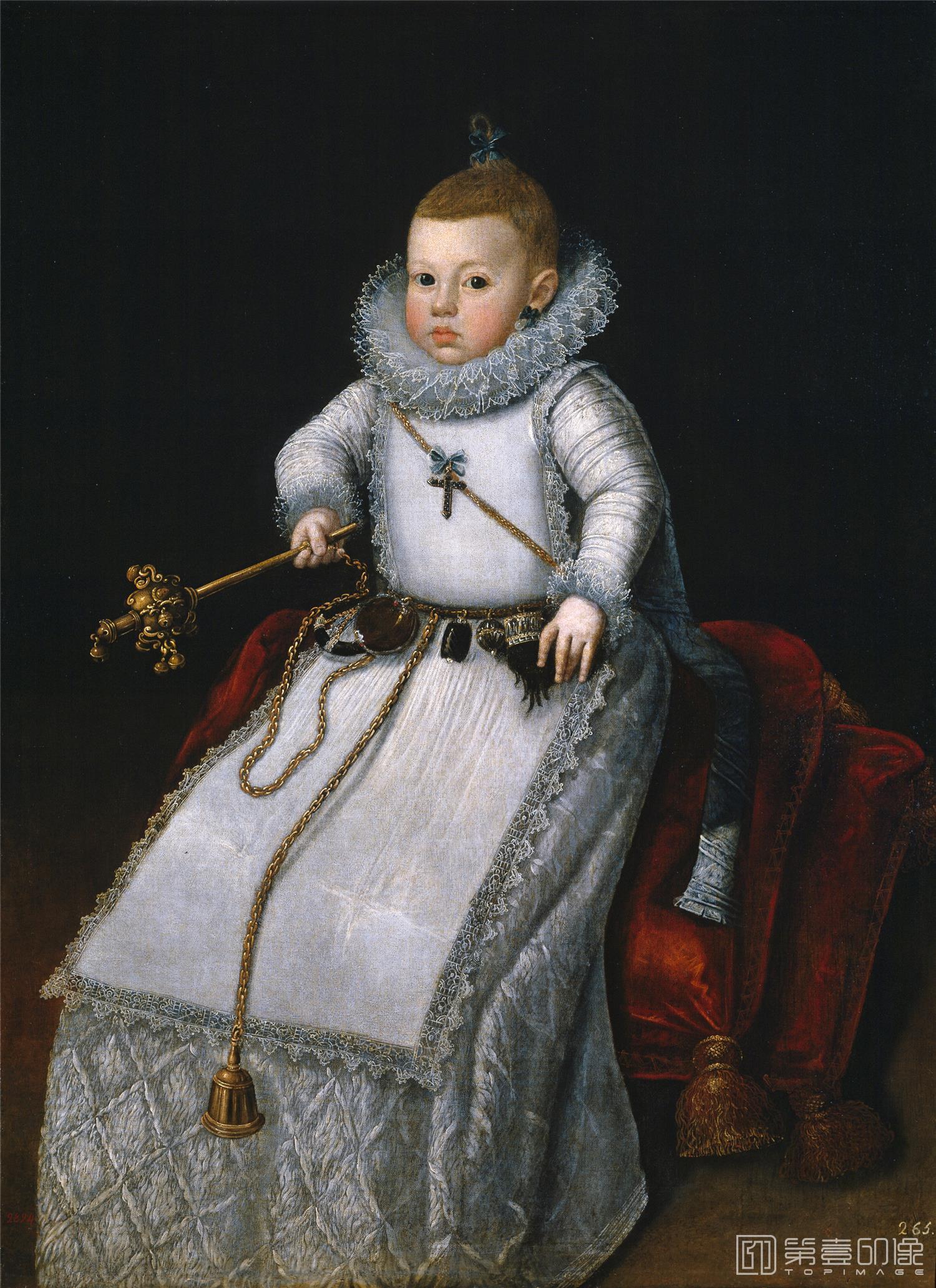 油画-西班牙普拉多美术馆油画藏画-Morán, Santiago-La infanta Margarita Francisca, hija de Felipe III-100cm x 72cm-1887